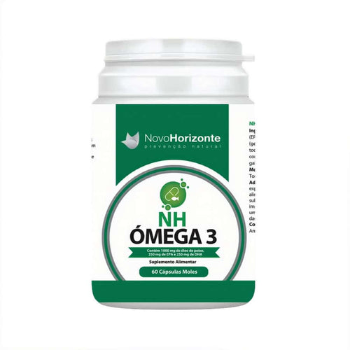 NH Ómega 3 60 cápsulas Novo Horizonte suplemento alimentar com óleo de peixe rico em EPA e DHA