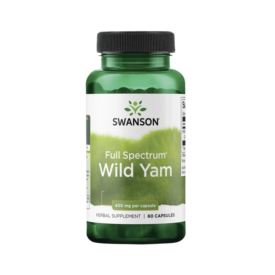 Inhame Selvagem 400 mg Swanson, suplemento alimentar à base de raiz de inhame selvagem, em embalagem de 60 cápsulas.