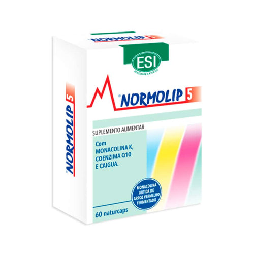 Normolip 5 frascos con 60 cápsulas de ESI, un suplemento natural para mantener niveles saludables de colesterol.