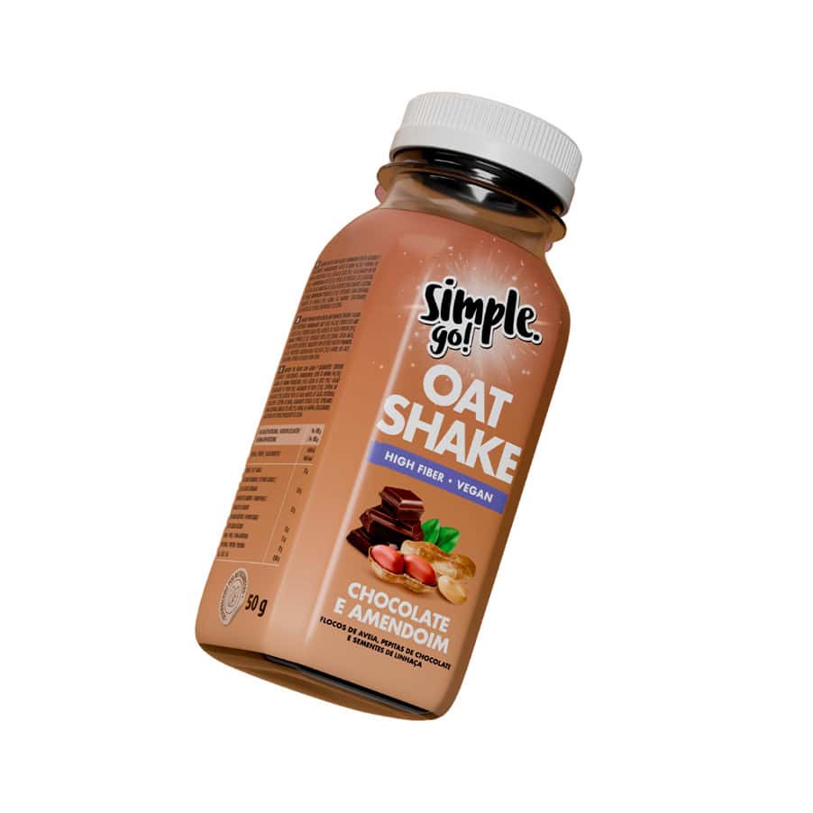 Envase para el batido de avena Simple Go de Simple Foods, de 50 g, un batido de avena con sabor a chocolate y cacahuete para una nutrición rápida y práctica.