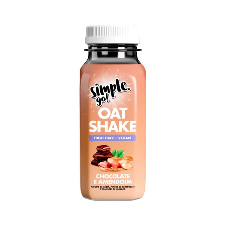 Envase para el batido de avena Simple Go de Simple Foods, de 50 g, un batido de avena con sabor a chocolate y cacahuete para una nutrición rápida y práctica.