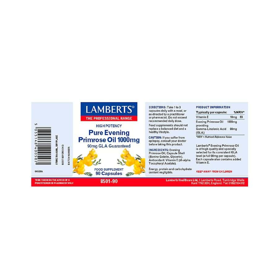 Óleo de Onagra Puro 1000mg 90 Cápsulas Lamberts