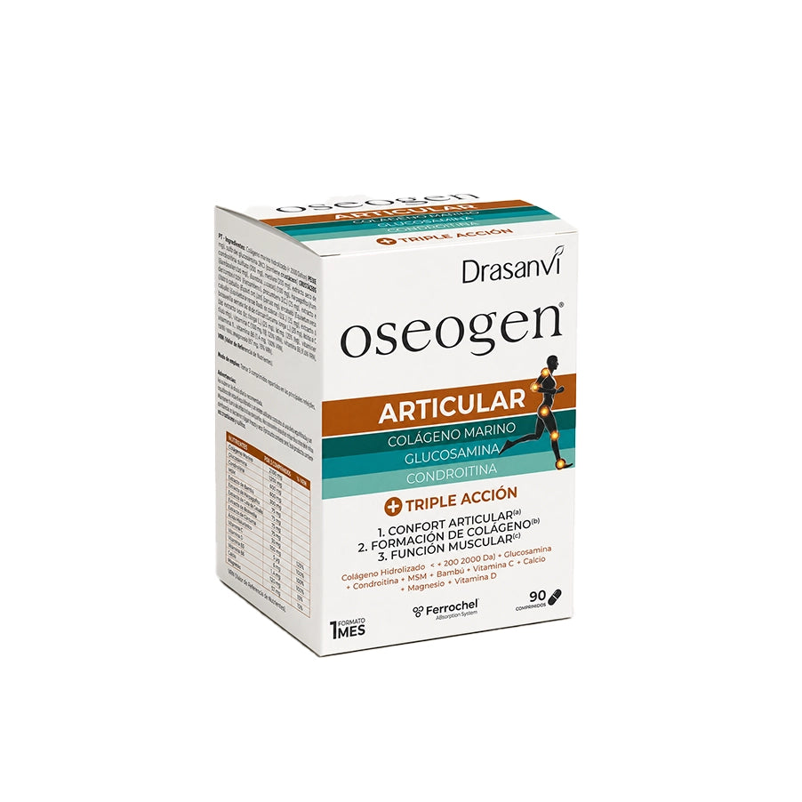 Oseogen Articular 90 Cápsulas Drasanvi para suporte articular e cuidado dos ossos.