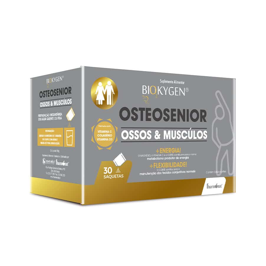 Osteosenior Ossos e Músculos 30 saquetas Biokygen suplemento alimentar para suporte ósseo e muscular