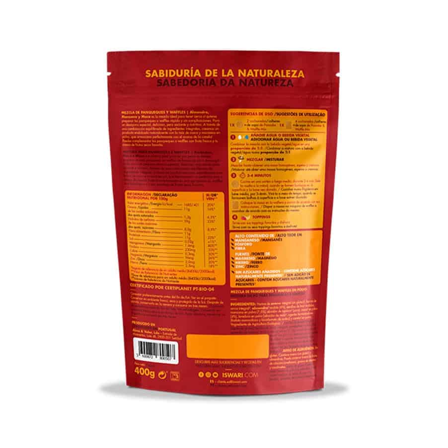 Panqueca e Waffle Mix Amêndoa, Maçã e Maca 400gr Iswari