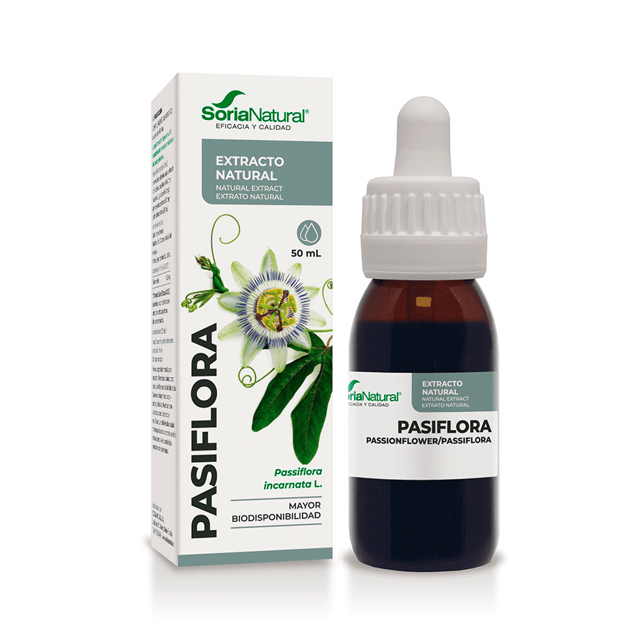 Frasco do Extrato Natural de Passiflora 50ml da Soria Natural, suplemento líquido para relaxamento e bem-estar emocional