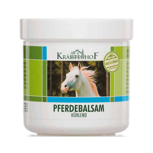 Frasco do Pferde Bálsamo do Cavalo Efeito Frio 500ml da Kräuterhof, bálsamo refrescante de grande formato para alívio muscular.