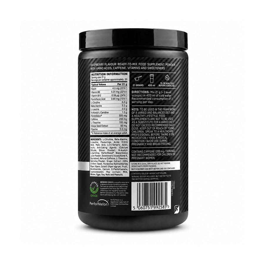 Platinum Pre-Workout Frambuesa 420g Optimum Nutrition, un suplemento en polvo pre-entrenamiento con cafeína, L-citrulina y beta-alanina.