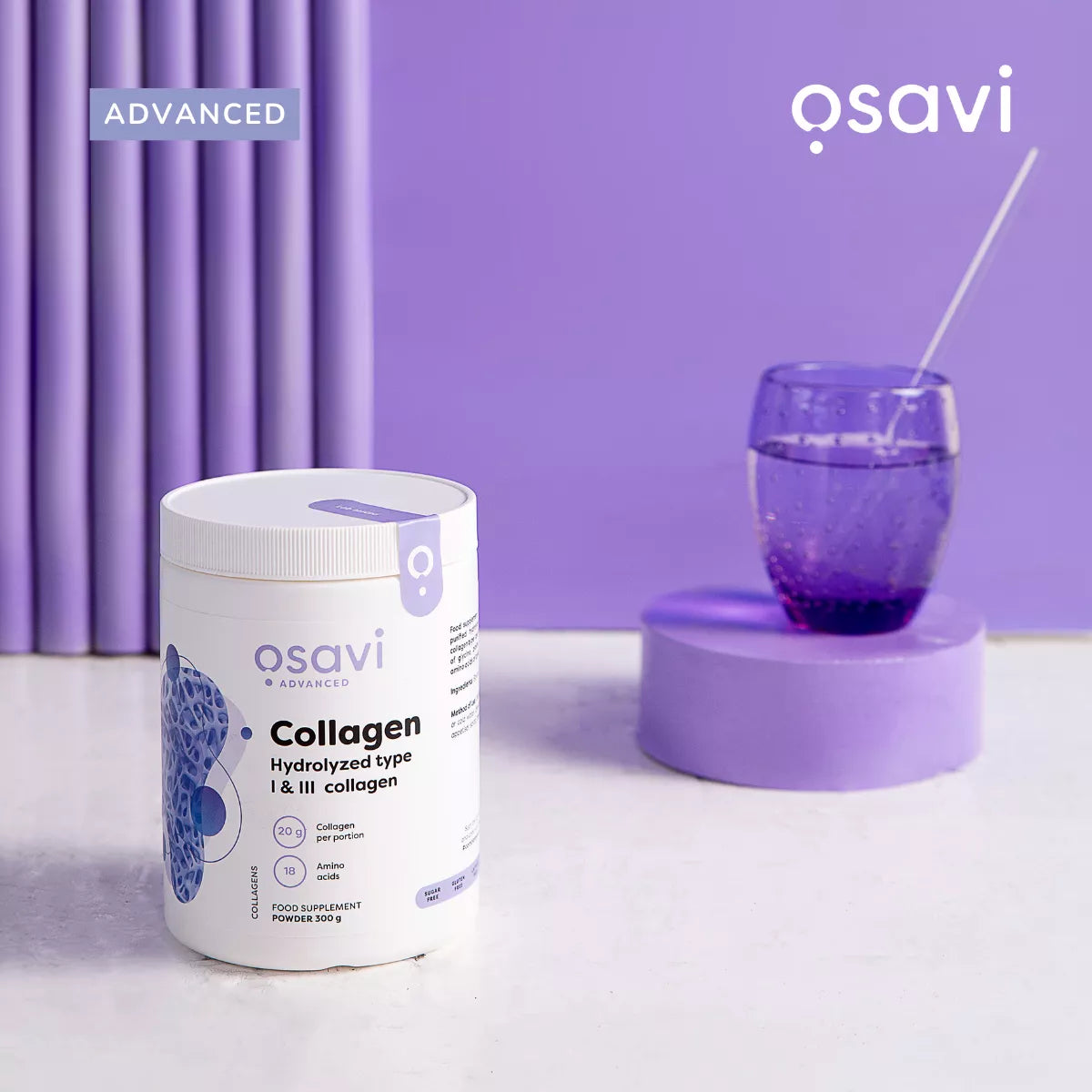 Collagen Peptides Hydrolyzed Tipo 1 e 3 300g Osavi