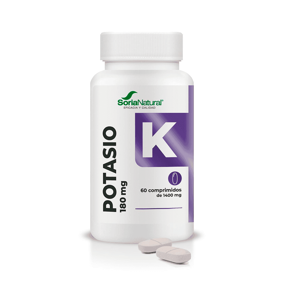 El suplemento de potasio de 180 mg de Soria Natural, que contiene 60 comprimidos, es un suplemento mineral para el apoyo muscular y el equilibrio electrolítico.