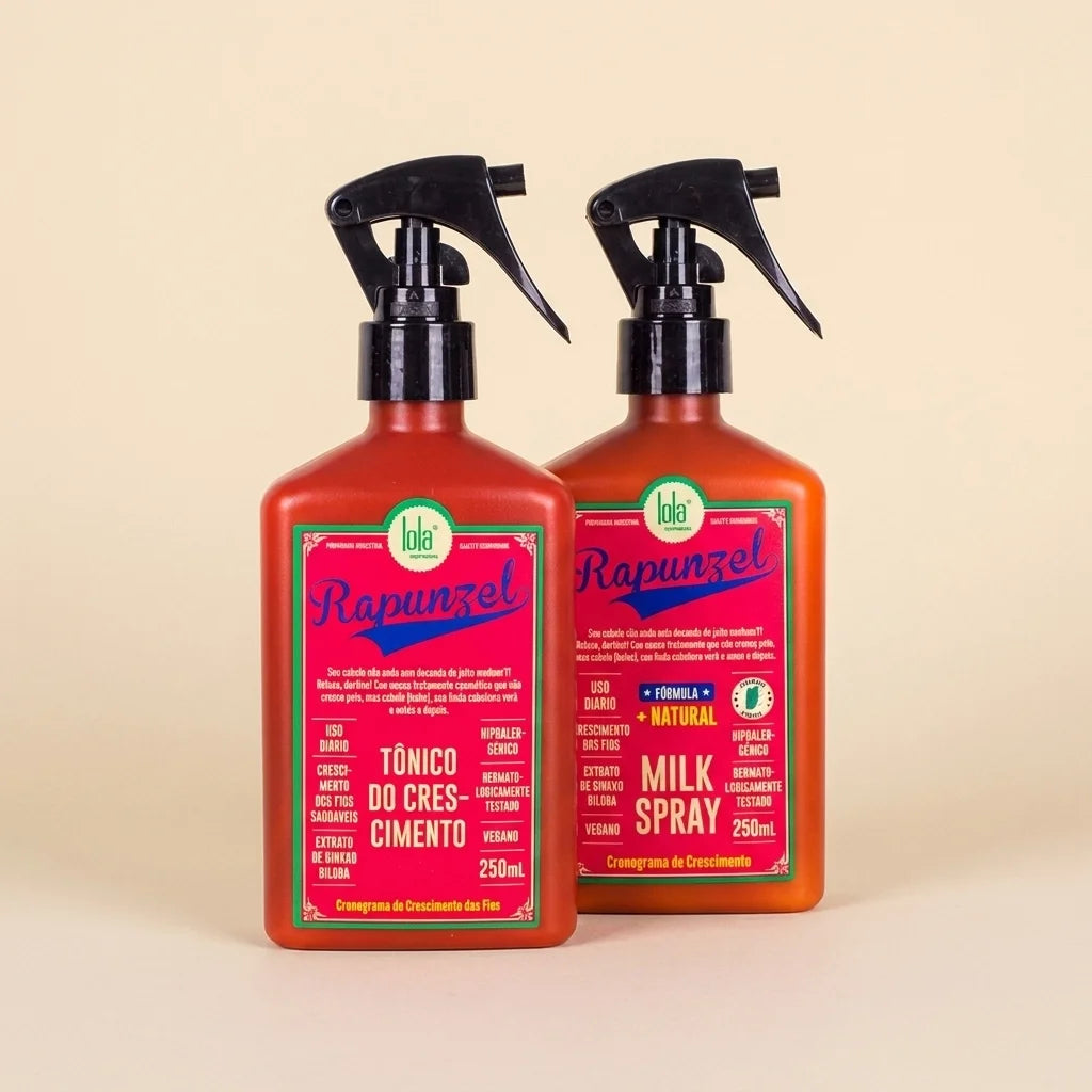 Kit Rapunzel Lola Cosmetics com Tónico do Crescimento e Milk Spray 250 ml para cuidados capilares
