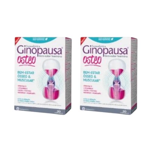 Ginopausa Osteo Farmodiética pack 2 x 30 comprimidos suplemento menopausa ossos cálcio vitamina D K embalagem
