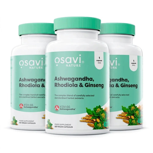 Ashwagandha Rhodiola Ginseng Osavi 60 cápsulas vegan suplemento adaptogénico stress energia foco 