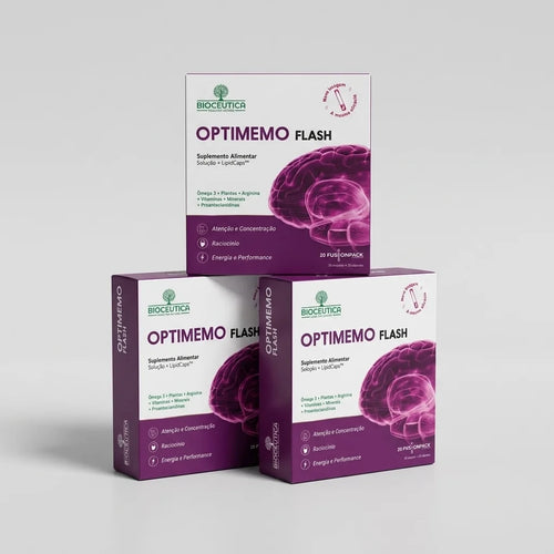 Pack OptiMemo Flash Fusion Bioceutica con 3 packs de 20 ampollas y 20 cápsulas, complemento alimenticio
