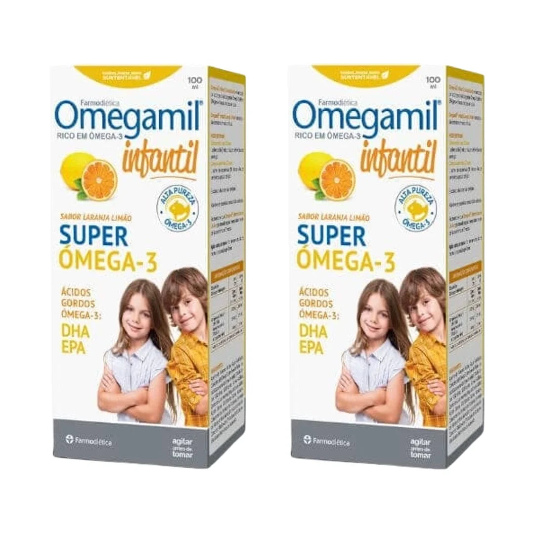 Omegamil Infantil Laranja e Limão Farmodiética pack com 2 frascos de 100 ml suplemento alimentar infantil
