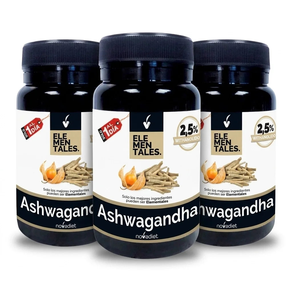 Ashwagandha Novadiet pack com 3 embalagens de 30 cápsulas vegetais suplemento alimentar
