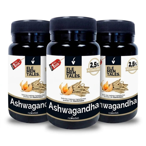 Ashwagandha Novadiet pack com 3 embalagens de 30 cápsulas vegetais suplemento alimentar
