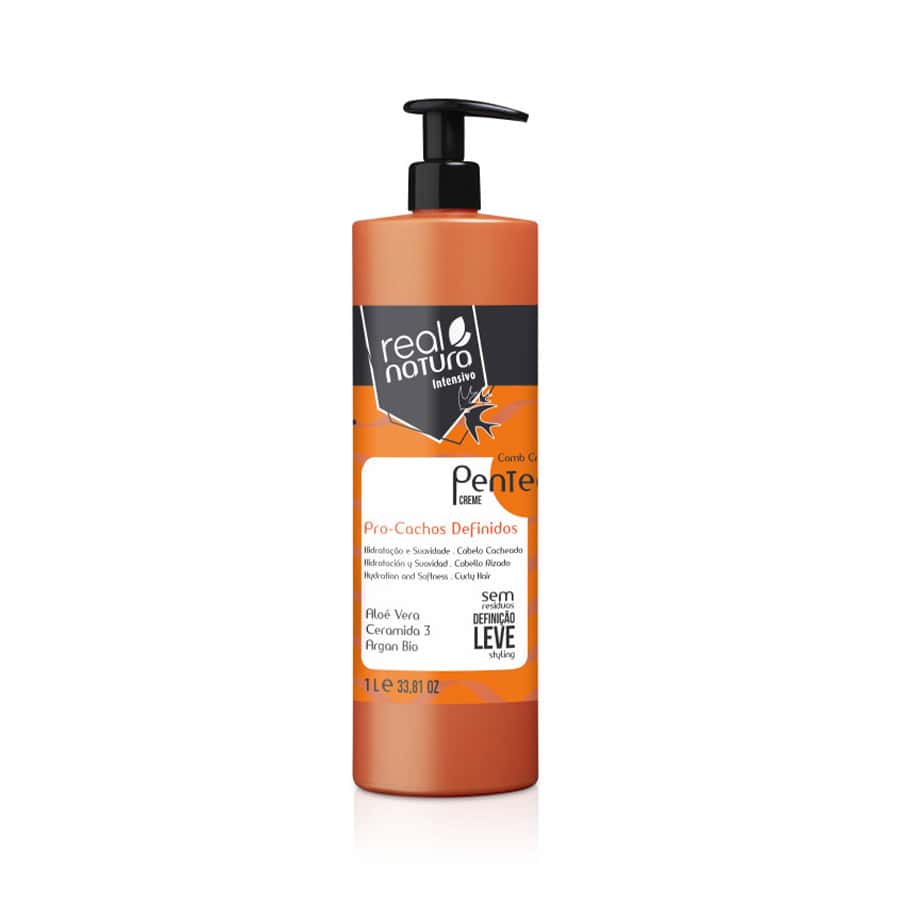 Creme de pentear pro cachos definidos Real Natura 1000ml para cabelo encaracolado