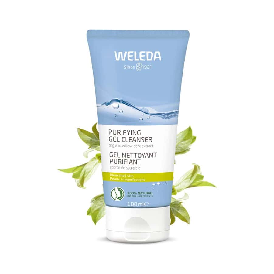 Gel de Limpeza Purificante 100ml Weleda Naturally Clear em tubo verde para pele com imperfeições.