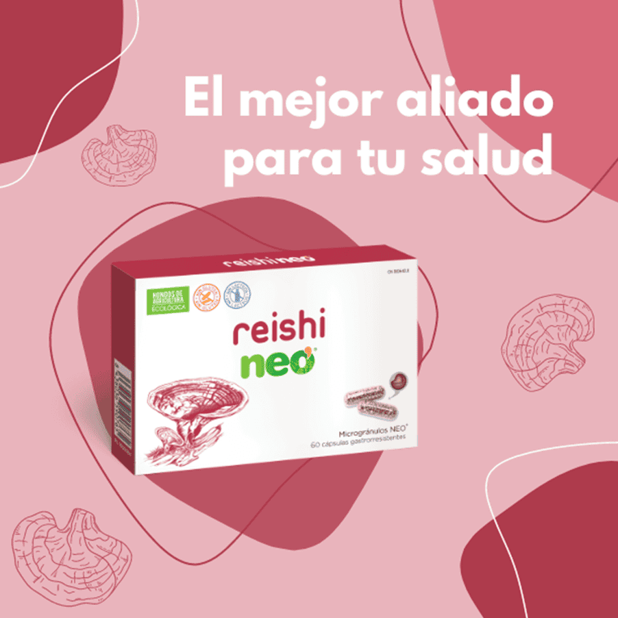 NeoVital Health Reishi Neo, frasco con 60 cápsulas, un suplemento natural para el apoyo del sistema inmunitario y el bienestar general.