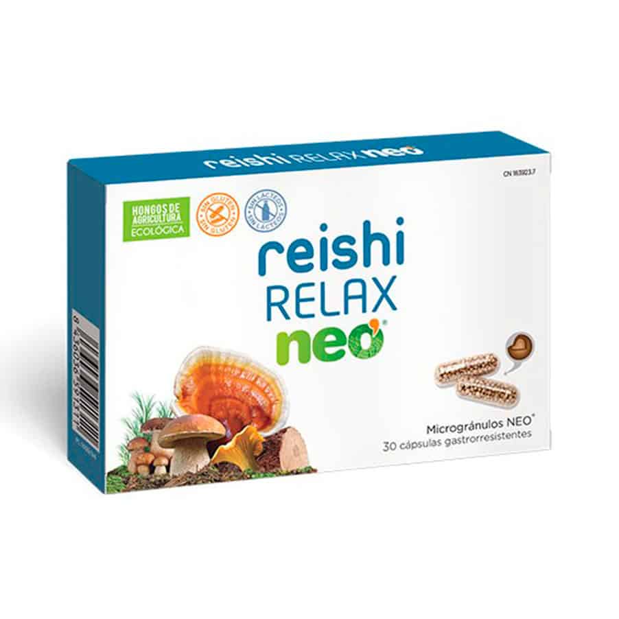 Frasco do Reishi Relax Neo com 30 cápsulas da NeoVital Health, suplemento natural para promover relaxamento e reduzir o estresse