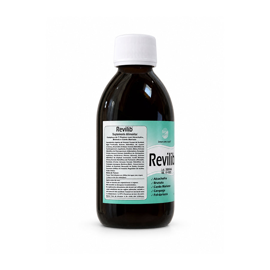 Revilib Xarope 250ml EuroPerfil em frasco para toma oral.