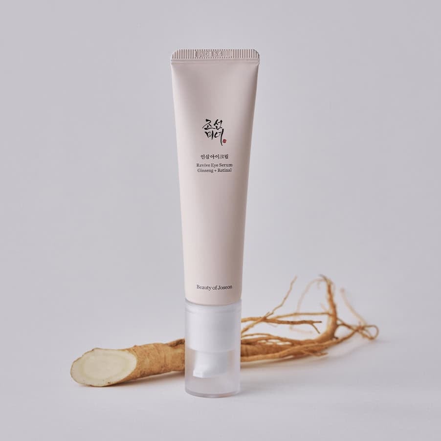 Sérum Revive Eye Ginseng + Retinal de 30ml da Beauty of Joseon em bisnaga, formulado para iluminar e suavizar a zona do contorno dos olhos.