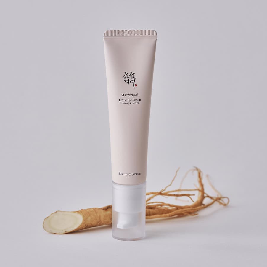 Sérum Revive Eye Ginseng + Retinal de 30ml da Beauty of Joseon em bisnaga, formulado para iluminar e suavizar a zona do contorno dos olhos.