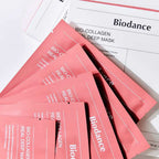 Embalagem da Máscara Real Deep Bio Collagen 4 x 34g da Biodance, tratamento intensivo com colagénio para firmeza e hidratação profunda da pele.