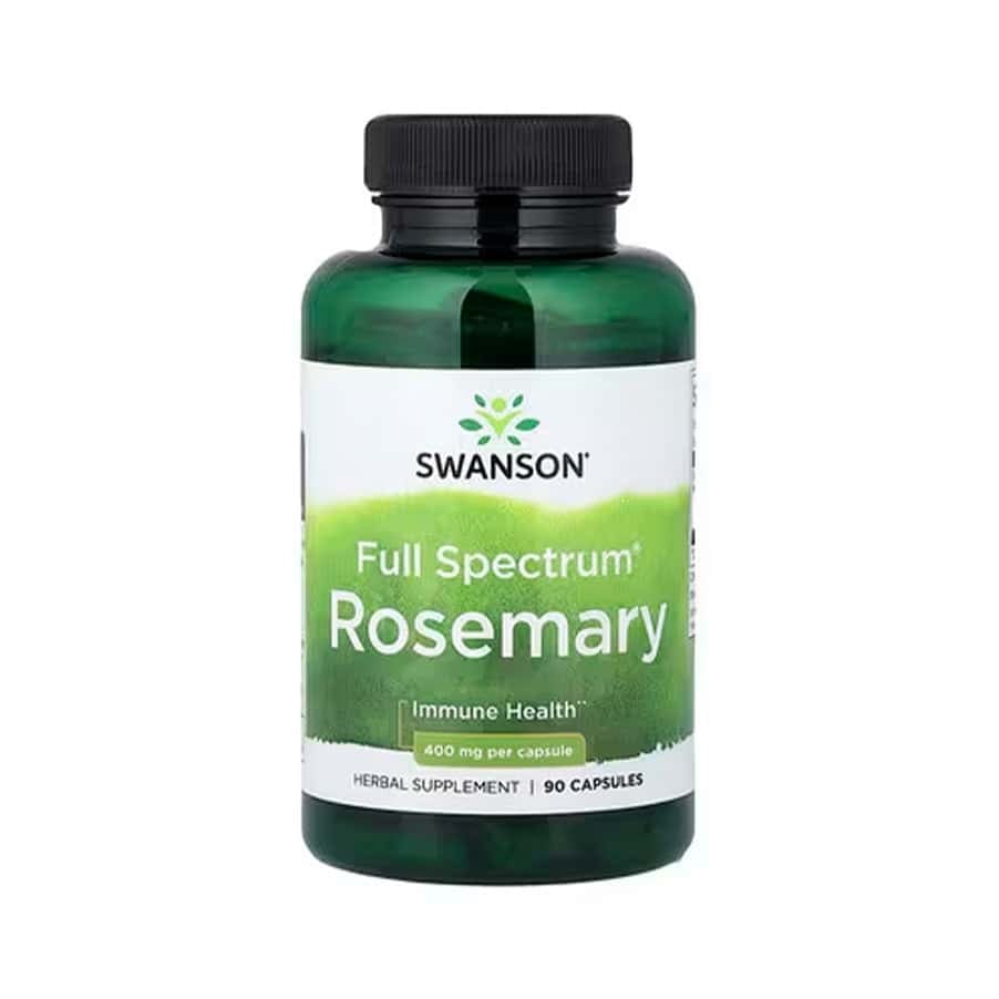 Alecrim 400 mg Swanson em cápsulas, frasco com 90 cápsulas para apoio digestivo e função antioxidante