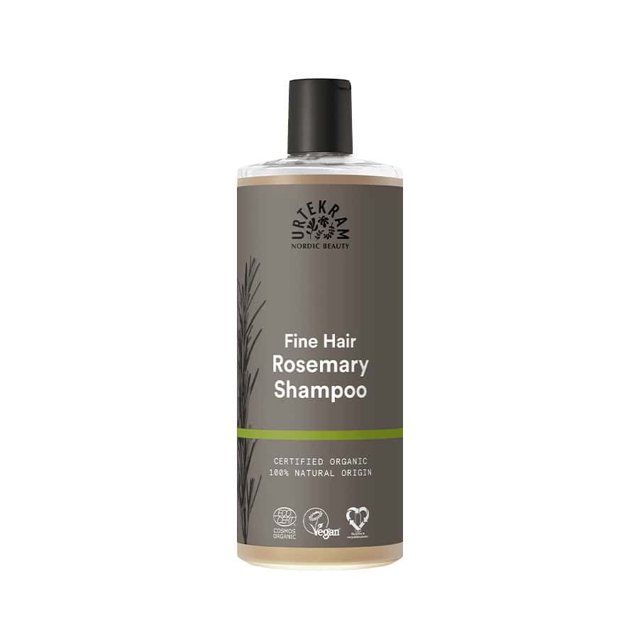 Shampoo de Alecrim para cabelos finos 500ml da Urtekram em frasco verde.