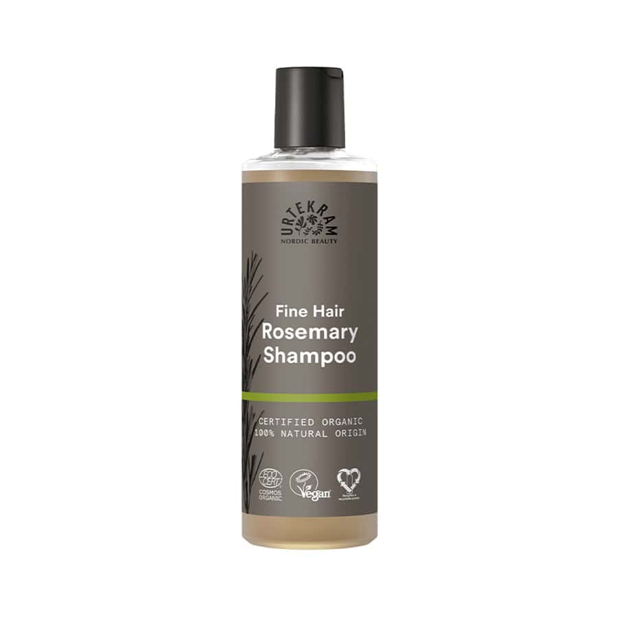 Shampoo de Alecrim para cabelos finos 250ml da Urtekram em frasco verde.