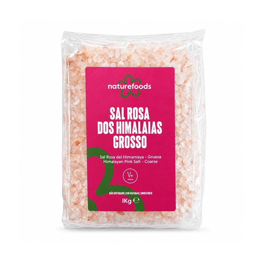 Sal rosa del Himalaya gruesa, 1 kg, Naturefoods. Sal gruesa de roca procedente de Pakistán para sazonar carnes, pescados, verduras y platos caseros.