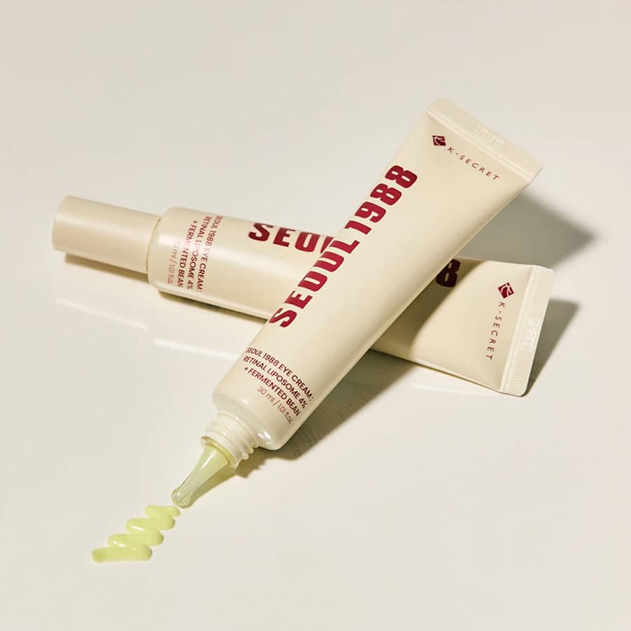 Creme de Olhos Seoul 1988 Retinal Liposome 4% + Fermented Bean 30ml K-Secret com retinal encapsulado e extrato de feijão fermentado para cuidado antienvelhecimento do contorno ocular.