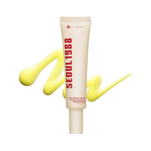La crema para el contorno de ojos Seoul 1988 con retinal liposómico al 4 % + extracto de judías fermentadas, de 30 ml, de K-Secret, contiene retinal encapsulado y extracto de judías fermentadas para el cuidado antiedad del contorno de ojos.
