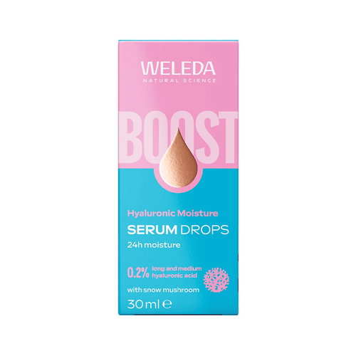 Weleda Booster Serum Drops Crema Hidratante en Frasco de 30 ml, cuidado facial intensivo con ácido hialurónico para una hidratación profunda de la piel.