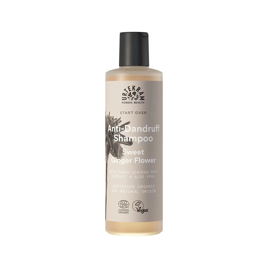 Shampoo Anti-Caspa de Flor de Gengibre é um champô gentil com aloe vera e extrato de raiz de panax ginseng.