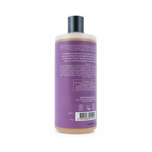 Champú calmante de lavanda Urtekram 500 ml, champú vegano con lavanda, aloe vera y aceite de brócoli para cabello normal.