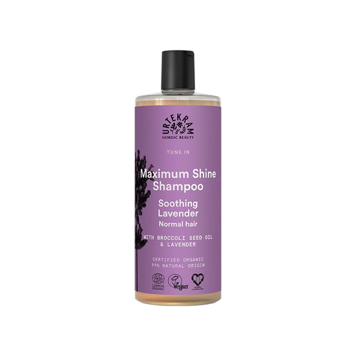 Champú calmante de lavanda Urtekram 500 ml, champú vegano con lavanda, aloe vera y aceite de brócoli para cabello normal.