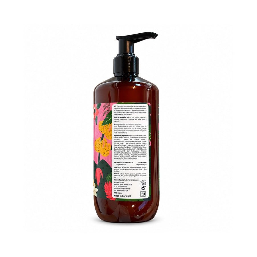 Shampoo Sem Sal Cachos do Brasil 500 ml da Real Natura, shampoo para cabelos encaracolados e ondulados, formulado sem sal.