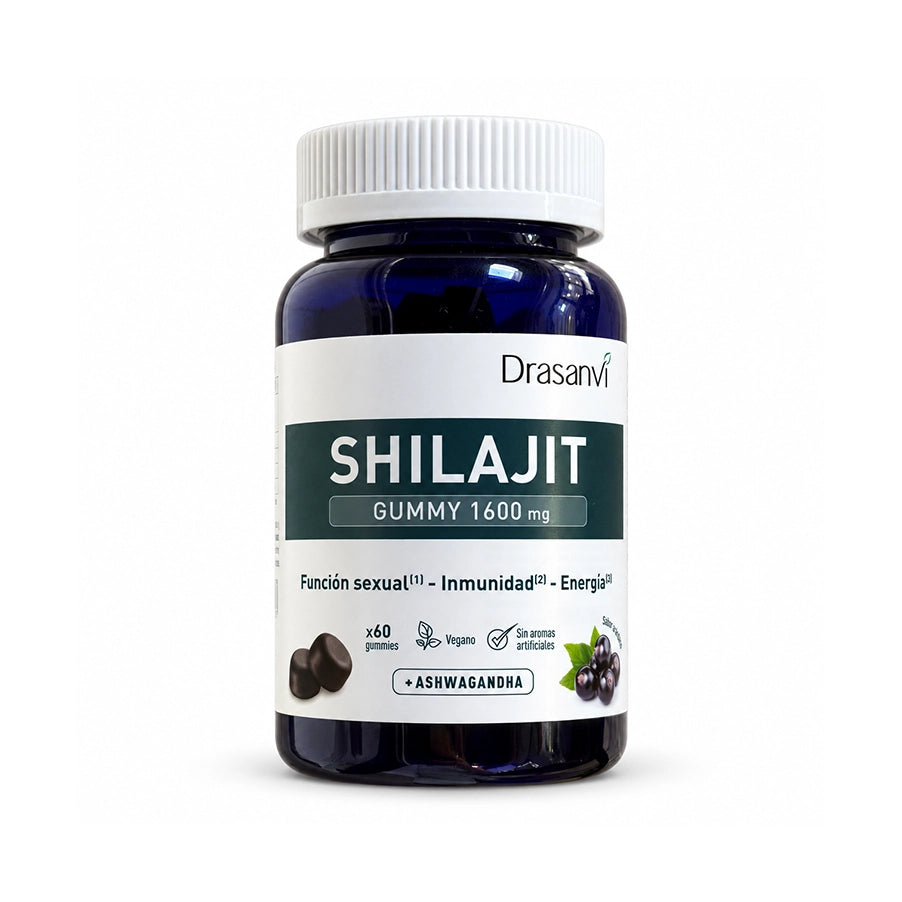 Shilajit 60 gomas da Drasanvi, suplemento alimentar em formato gummy à base de shilajit.