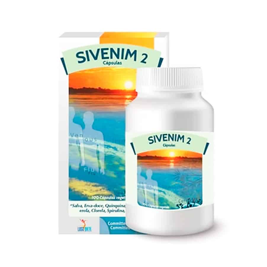 Frasco de Sivenim 2 Lusodiete com 100 cápsulas, suplemento natural indicado para suporte da circulação venosa e alívio de pernas cansadas.