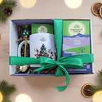 Infusão ayurvédica Tulsi Sleep Organic India em embalagem de Natal, com mistura biológica relaxante e elementos festivos.