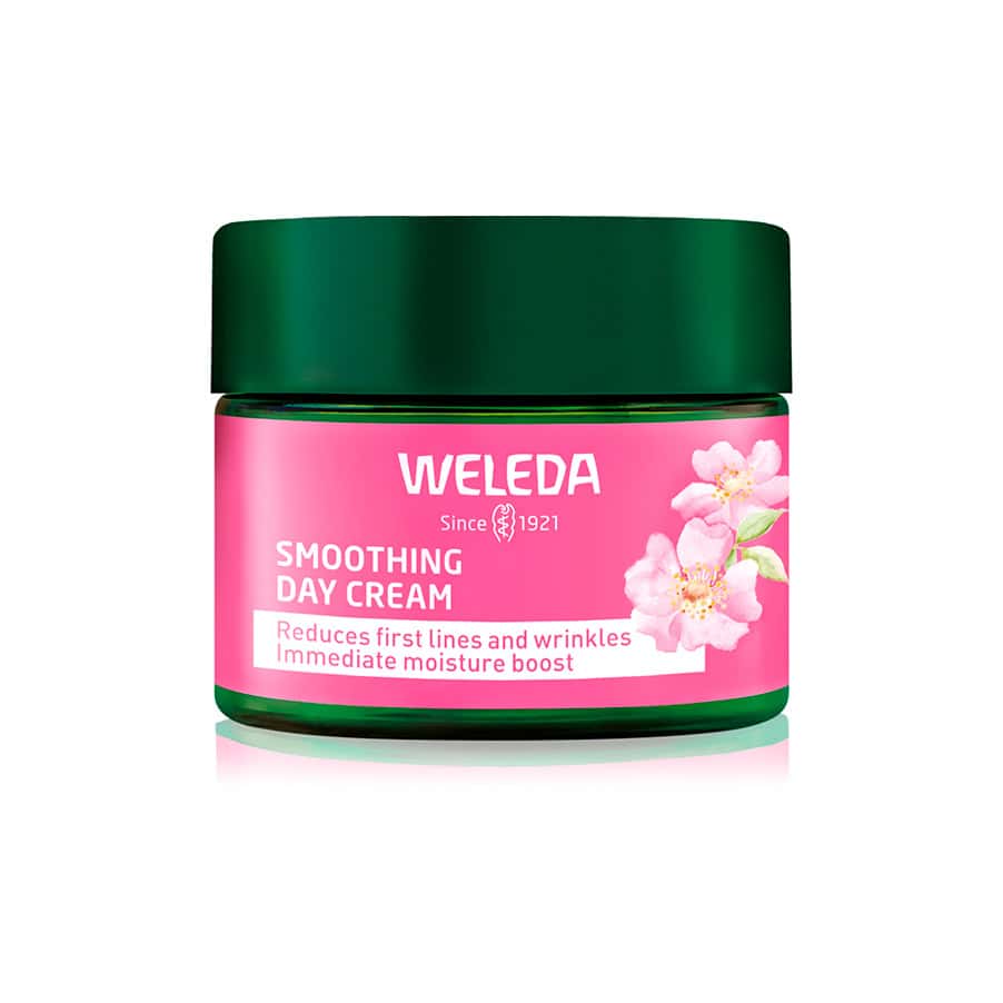 Bisnaga do Creme de Dia Alisante de Rosa Mosqueta e Chá Branco 40ml da Weleda, cuidado diário para uma pele suave e luminosa.