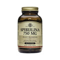 Spirulina 750mg Solgar em frasco com comprimidos de microalga rica em nutrientes e proteínas.