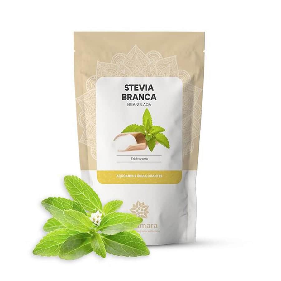 Stevia Branca Granulada 125g BioSamara em embalagem prática, adoçante natural granulado como alternativa ao açúcar.