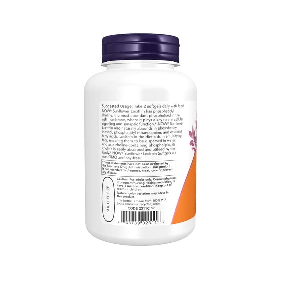 Lecitina de Girassol 1200 mg 100 cápsulas Now Foods, suplemento alimentar em cápsulas à base de lecitina de girassol