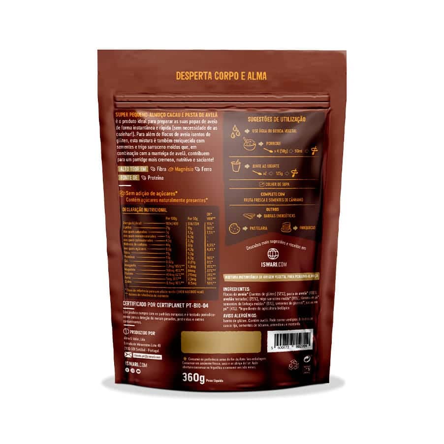 Super Pequeno-Almoço Cacau e Pasta de Avelã 360gr Iswari
