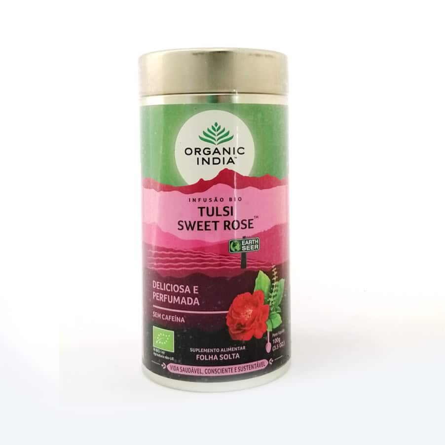 Infusão Tulsi Sweet Rose Folha Solta Lata 100gr Organic India