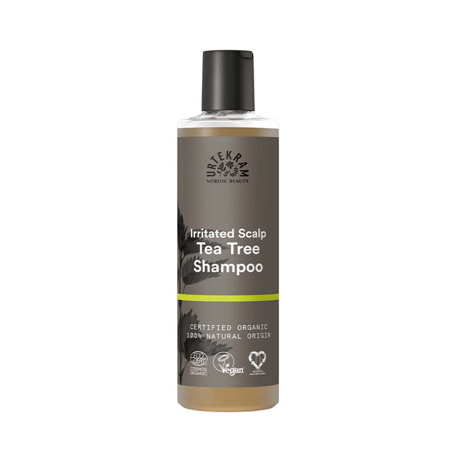 Shampoo Tea Tree 250ml da Urtekram em frasco verde.